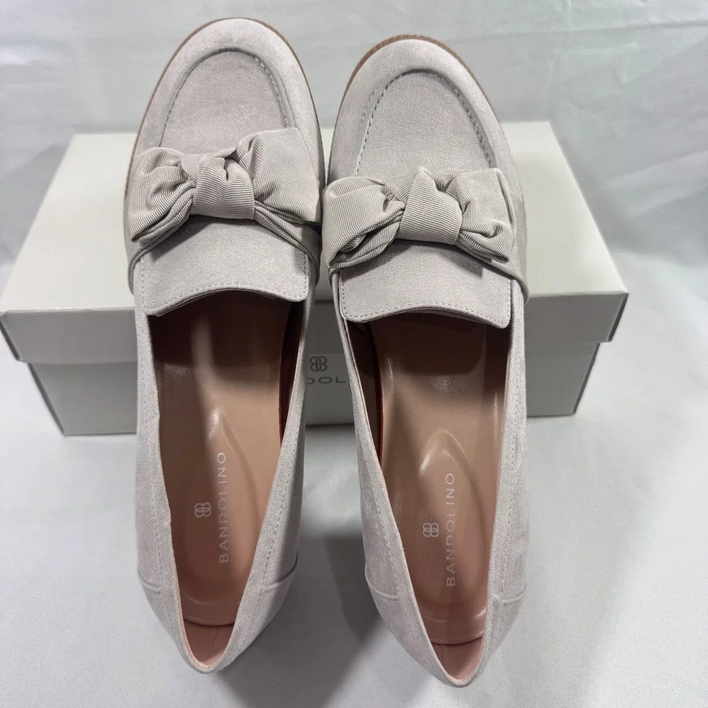 New Bandolino Lindio Bow‎ Loafers Light Natural 8.5 M Comfortable Slip On Shoes